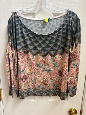Farm Rio Boho Floral Women's Long Sleeve 100% Viscose Sweater, SEE NOTES